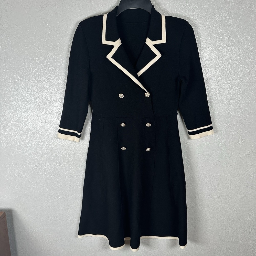 GOELIA Double Breasted Knit Long Sleeve Mini Dress Womens Small/4 Pearl Buttons